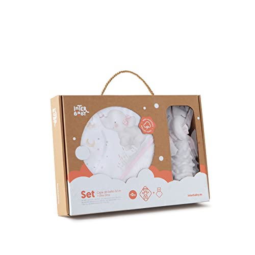 Cape de bain et doudou éléphant blanc et rose pour bébé - 2