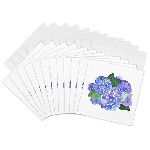 Cartes de vœux hortensia bleu et violet lot de 12 par 3dRose 15x15 cm