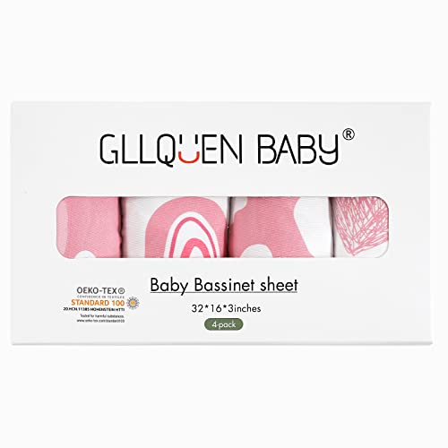 Gllquen Baby Bassinet Sheets 4 Pack, Breathable Cozy Fitted Mattress Sheet, Elastic Travel Crib Fashionable Floral Pattern, Standard Cradle Safe Sheets For Baby Boy Girls 32"X16" thumb #5