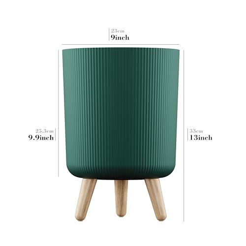 Image of StyleX Store Modern White Flower Pot with Plastic Legs | Indoor Outdoor Planter for Home Garden Balcony Decor Ribbed Design Sturdy Plastic Mid-Century Style (Green Pack of 2)