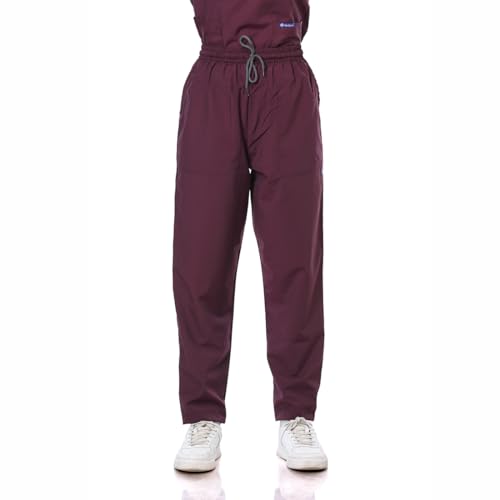 Image of Women 5-Pocket Scrub Suit | Set of Top & Pant | Half Sleeves | Mandarin Collar | Breathable Polyviscose Fabric | Comfortable | Durable | Uniform for Doctors Nurse & Dentist Wine L