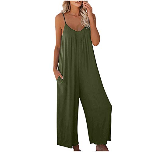 Mono Mujer Verano Elegante - Peto Mujer Negro Xxl, Traje de Pantalón Deportivo Mono con Bolsillos Cuello de Pico de Una Pieza Mono de Trabajo Monocolor Mameluco sin Mangas Mono Casual Romper, Verde