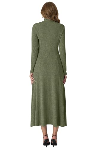 GRECERELLE Women's 2025 Fall Winter Casual Mock Neck Long Sleeve Flared Maxi Sweater Dress with Pockets (XS - 3XL)
