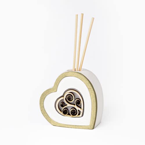 Bomboniera Profumatore Cuore in Resina Bordino Oro 7.5x7.5 con Applicazione in Legno Albero della Vita Essenza Profumata e Scatola da Regalo Inclusa