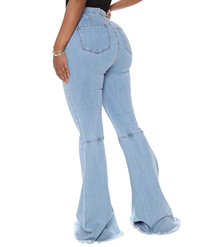 CZFSWT Bell Bottom Jeans for Women, High Waisted Flare Jeans for Women Raw Hem Skinny Denim Pants2