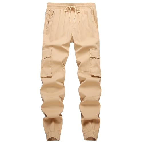 Mens Casual Cargo Joggers Pants Elastic Waist Slim Fit Stretch Chino Work Pants Twill Track Sweatpants Trousers