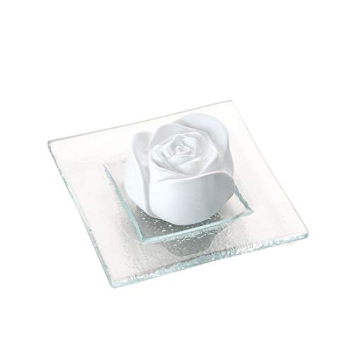 Preisvergleich Produktbild PRIMAVERA Duftstein Rosenblüte auf Glasteller transparent - Keramik, Raumduft, Diffusor - Aromatherapie
