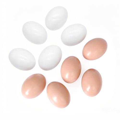 JZK 10x Blancs et Marron Oeufs Bois réalistes pour Artisanat et décoration de Maison, Oeufs factices en Bois pour Chasse aux Oeufs de Pâques, Faux Jouet...