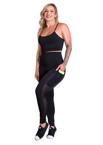 Conjunto Fitness Feminino Calça Legging Cintura Alta Com Bolso Te...