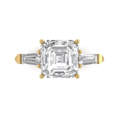 Clara Pucci Yellow/Rose/White 14k Solid Gold 3 stone anniversary Engagement Promise Bridal Ring - 3Ct Asscher Cut Simulated Diamond