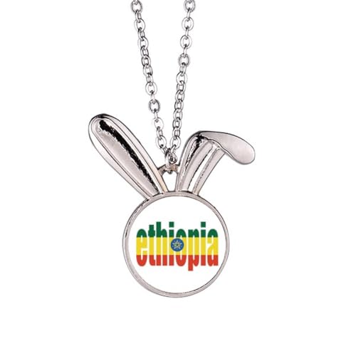 Collier drapeau Éthiopie avec motif lapin en acier inoxydable