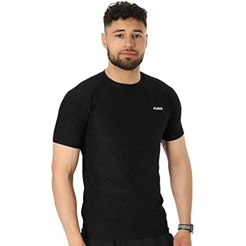 FLEXX Men's Muscle Flexx T-Shirt, Light and Breathable Stretch Fabric Versatile Short Sleeve Training Top for Men, Designed in The UK, Ideal as Gym Wear for Working Out (Small, Black) Cover