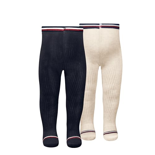Tommy Hilfiger Tights Collants, Bleu Marine/écru, 74-80 (Lot de 2) Mixte bébé