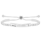 Mayfaith Fashion Elegant Platinum Sliding Adjustable Zircon Tennis Chain Bracelet, Laser Engraved Stainless Steel Women's Bracelet, Best Gift for Family and Girlfriend on New Year and Birthday(White)
