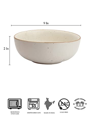 Image of miah decor Ceramic Serving Bowl | Speckled Ivory Rustic Stoneware Style Bowl for Rice, Curry, Gravy & Salad | Deep Multipurpose Serving Dish for Parties & Family Meals (Style 10)