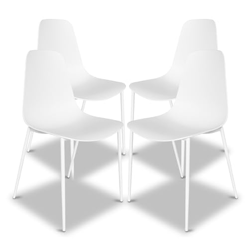Image of POLY & BARK Isla Modern Dining Chairs Set of 4 - Mid Century Modern Plastic Dining Chair with Metal Legs - Kitchen & Dining Room Chairs - Indoor /Outdoor - White