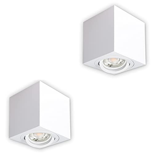 INNOVATE LED Spot en saillie orientable à 35° | Spot de plafond compact GU10 | Spot à poser moderne IP20 | Spot de plafond plat | Downlight apparent sans ampoule | 2 pièces, blanc carré
