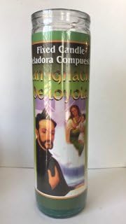San Ignacio de Loyola - Vela de cristal de 7 días - Verde - Minimalista - Religiosa - Larga quema