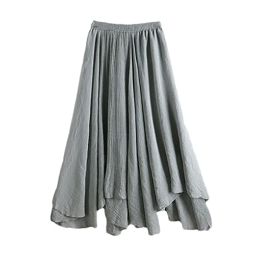 Jupe plissée taille élastique coton lin pour ajustement parfait gris
