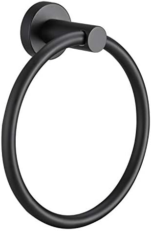 Pynsseu Matte Black Towel Ring for Bathroom 1 Pack, Kitchen Bath Towel Holder Hangers Wall Mount Heavy Duty Storage Stainless Steel