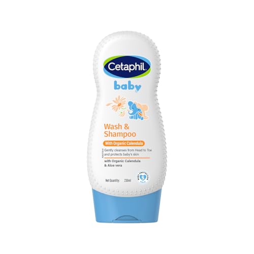 Cetaphil Baby Wash & Shampoo with Organic Calendula 230 ml | Gentle Daily Cleanser for Newborns & Babies | Hypoallergenic, Dermatologist Tested, Paraben-Free