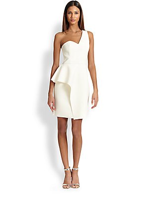 HALSTON HERITAGE Women's Face Crepe One-Shoulder Flounce Dress