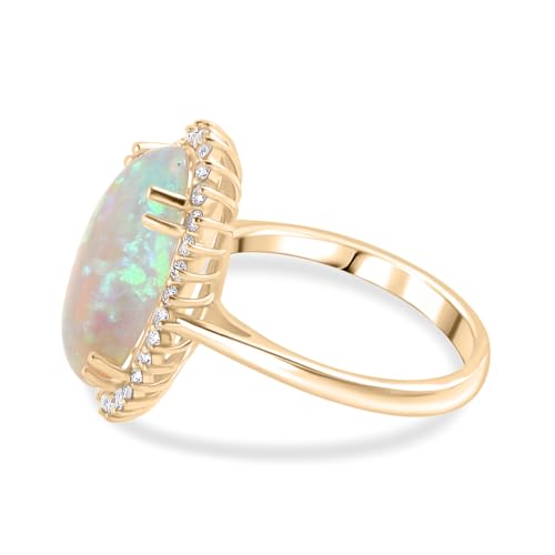 16x10 mm Natural Opal with Diamond Halo Ring for Women in 14k Solid Yellow Gold | October Birthstone Gift for Her Birthday | Engagement | Wedding | Anniversary2