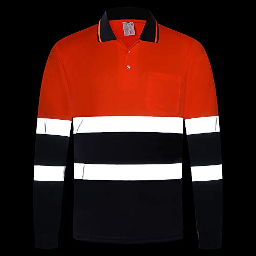 Ansi Class 2 Hi Vis Shirts Orange Navy Long Sleeve Reflective Polo Shirt Safety Work Shirt For Construction Men And Women (Orange Navy, Xx-Large) #TOP4