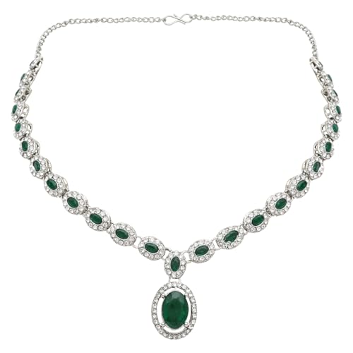 Image of I Jewels Silver Plated Stylish Design Crystal Diamond Necklace With Earrings & Maang Tikka Jewellery Set for Women