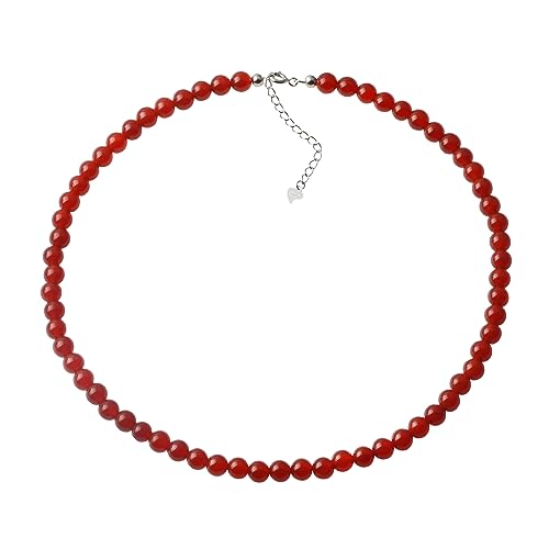 Kakikaki Beaded Natural Red Agate 6MM Round Beads Choker Necklace for Women
