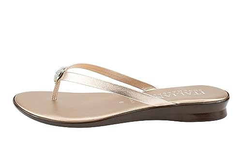 Italian Shoemakers Women's Bethy Thin Strap Short Wedge Thong Ornamental Padded Sandal for Summer Beach Vacation