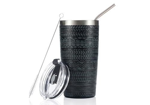 Onebttl Car Guy Gifts for Men Women Tumbler - 20oz/590ml Double Wall Vacuum Insulated Stainless Steel Travel Tumbler Cups with Lid & Straw - Car Lovers or enthusiast Gift - Tire Marks