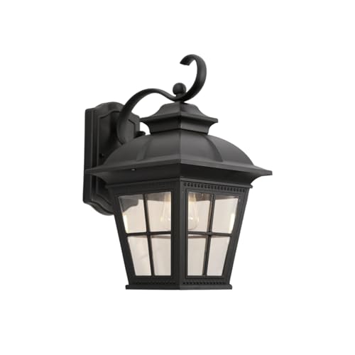 BYWBF Vintage European Outdoor Wall Sconce, Black Exterior Wall Lantern, Traditional Waterproof Die-cast Aluminum Wall Mounted Light Fixture with Glass, E27 Lamp for Porch, Patio, Garden, Entryway