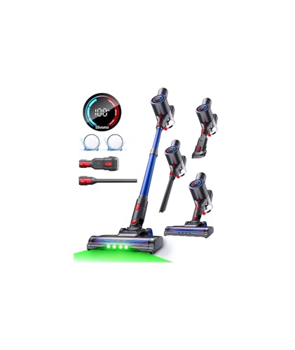 Image of S10 Cordless Vacuum Cleaner, 40KPA /500W /45Mins, LED Display, 8-in-1 Lightweight Stick Vacuum Cleaners for Home with Green LED Light, 6-Stages Filtration, Self-Standing Design, Blue