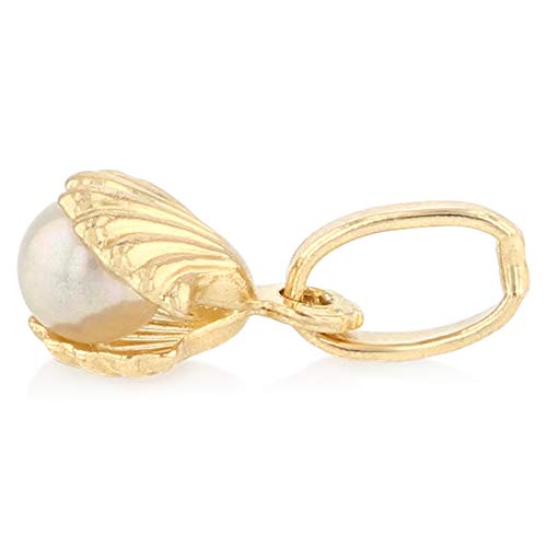 Ioka - 14K Yellow Gold Clam Shell With Fresh Water Cultured Pearl Charm Tiny Pendant For Necklace Or Chain #TOP6
