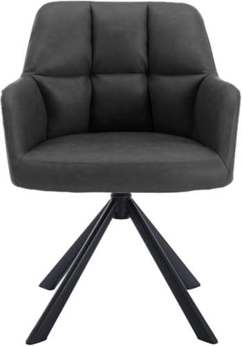 Image of Finch Fox Battle Modern 360 Swivel Mid-Back Arm Faux-Leather Study Upholstered Comfortable Metal Base Computer Office Desk Chair in Black Color