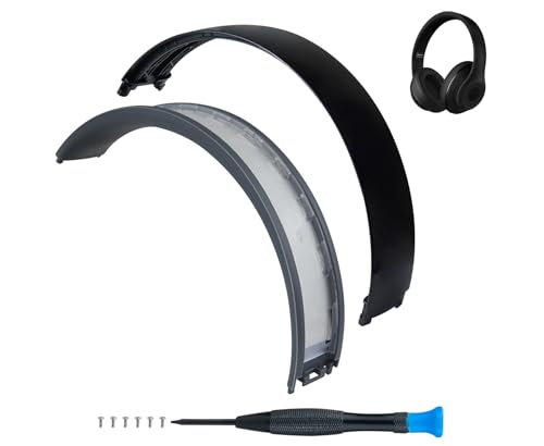 SOPROM Top & Bottom Rubber Headband Kit for Beats Studio 3 & Studio 2 Wired & Wireless Headphones Durable Silicone & Plastic Repair Kit for Replacement Headstrap Pads (Studio2-Bright Black)