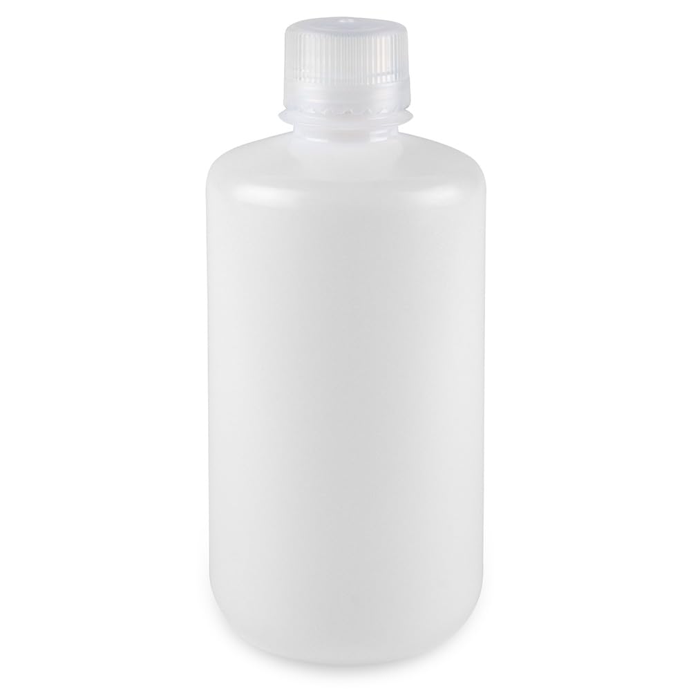 Globe Scientific, Diamond Essentials Bottle, Narrow Mouth, Boston Round, HDPE with PP Closure, 1000mL, Bulk Packed with Bottles and Caps Bagged Separately, 50/Case, 7561000BKS