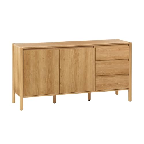 sweeek - Buffet décor Bois 2 Portes 3 tiroirs 150cm Naturel - 150 x 42 x 78.5 cm - Harmony