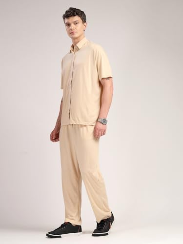 Image of Thomas Scott Men's | Relaxed Fit | Solid | 100% Polyester | Co-Ord Set With Short Sleeves & Spread Collar