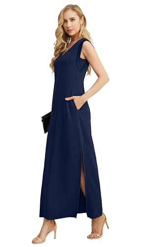 GRECERELLE 2025 Women Summer Inside-Out V-Neck Casual Loose Split Wrinkle-Free Long Maxi Beach Dress with Pockets3