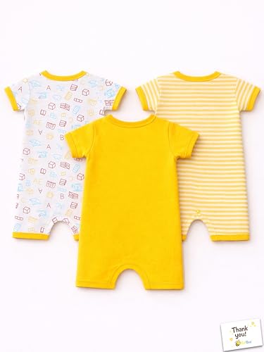 Image of Kidbee Infant Cotton Romper Set Pack of 3, Half Sleeve Front Open Bodysuit Jumpsuit for Baby Boys & Girls, 0-9 Months