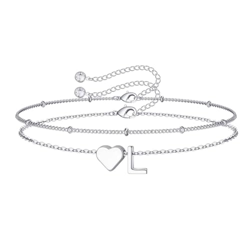 Image of M MOOHAM Easter Basket Stuffers Gifts for Kids Teens Girls - 14K-Gold-Plated Heart Initial A-Z Bracelets for Women Girl Dainty Gold Bracelets Birthday Easter Gifts for Women Teenage Girls Kids Teens