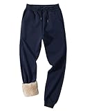 Lentta Men's Elastic Drawstring Waist Warm Sherpa Lined Fleece Cuffed Sweatpant Pant（Blue-L）