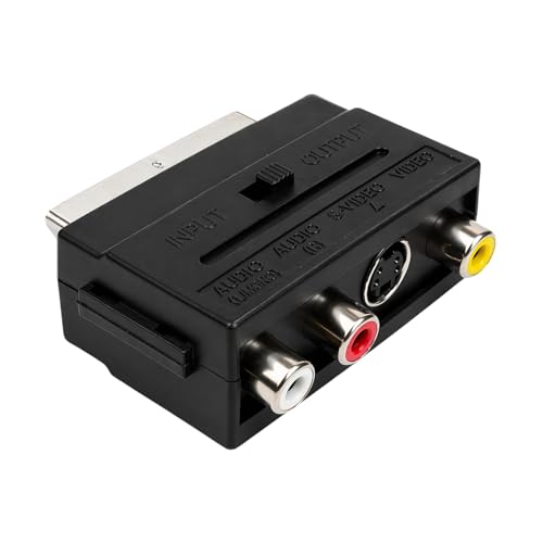 Adaptateur SCART-3 RCA + S-Video, Adaptateur Péritel vers 3X RCA in Out + Adaptateur S-Vidéo S-VHS AV Audio Vidéo avec Interrupteur on/Off pour Une...