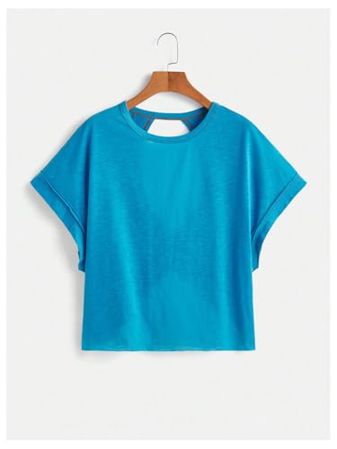 Image of SOLY HUX Women Open Back Tops Workout Backless Tee Casual Athletic Shirts Short Sleeve Oversized Gym T Shirt