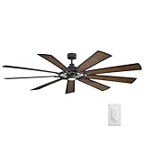 Kichler Gentry XL 85' Ceiling Fan with Lights, 1-Light LED, 3000K, 9 blade Modern Industrial Fan in Distressed Black, (85' W x 16.5' H), 300285DBK