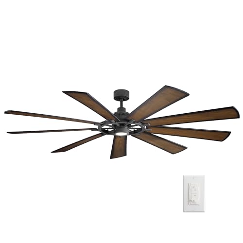 Kichler Gentry XL 85" Ceiling Fan with Lights, 1-Light LED, 3000K, 9 blade Modern Industrial Fan in Distressed Black, (85" W x 16.5" H), 300285DBK