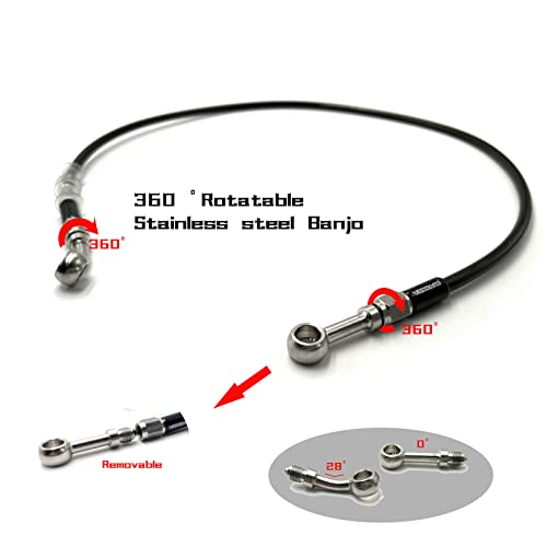 Vrweare An3 M10 Black Stainless Steel Braided Motorcycle Brake Line Oil Hose Pipe 360-Degree Rotatable Stainless Steel Fitting For Motocross Pit Dirt Street Racing Atv Motorcycle (120Cm/47.2") #TOP5
