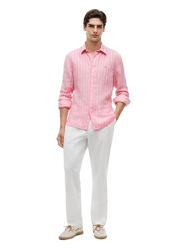 Image of Tommy Hilfiger Men's Long Sleeve Casual Linen Button Down Shirts in Regular Fit